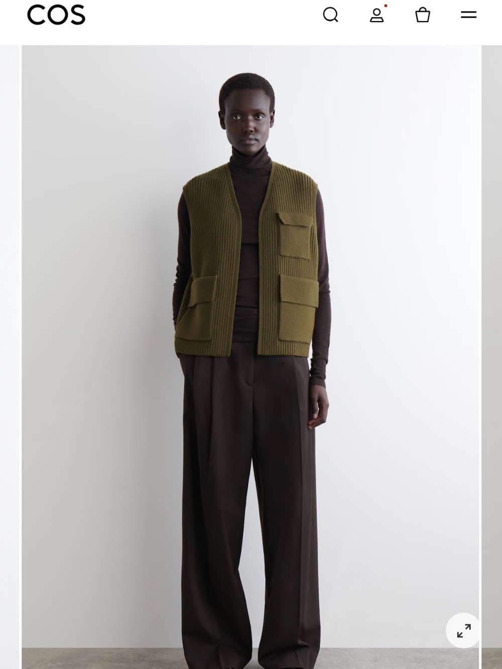 COS Military Olive Green Ribbed Merino Wool Cardigan Vest - Picture 2 of 12
